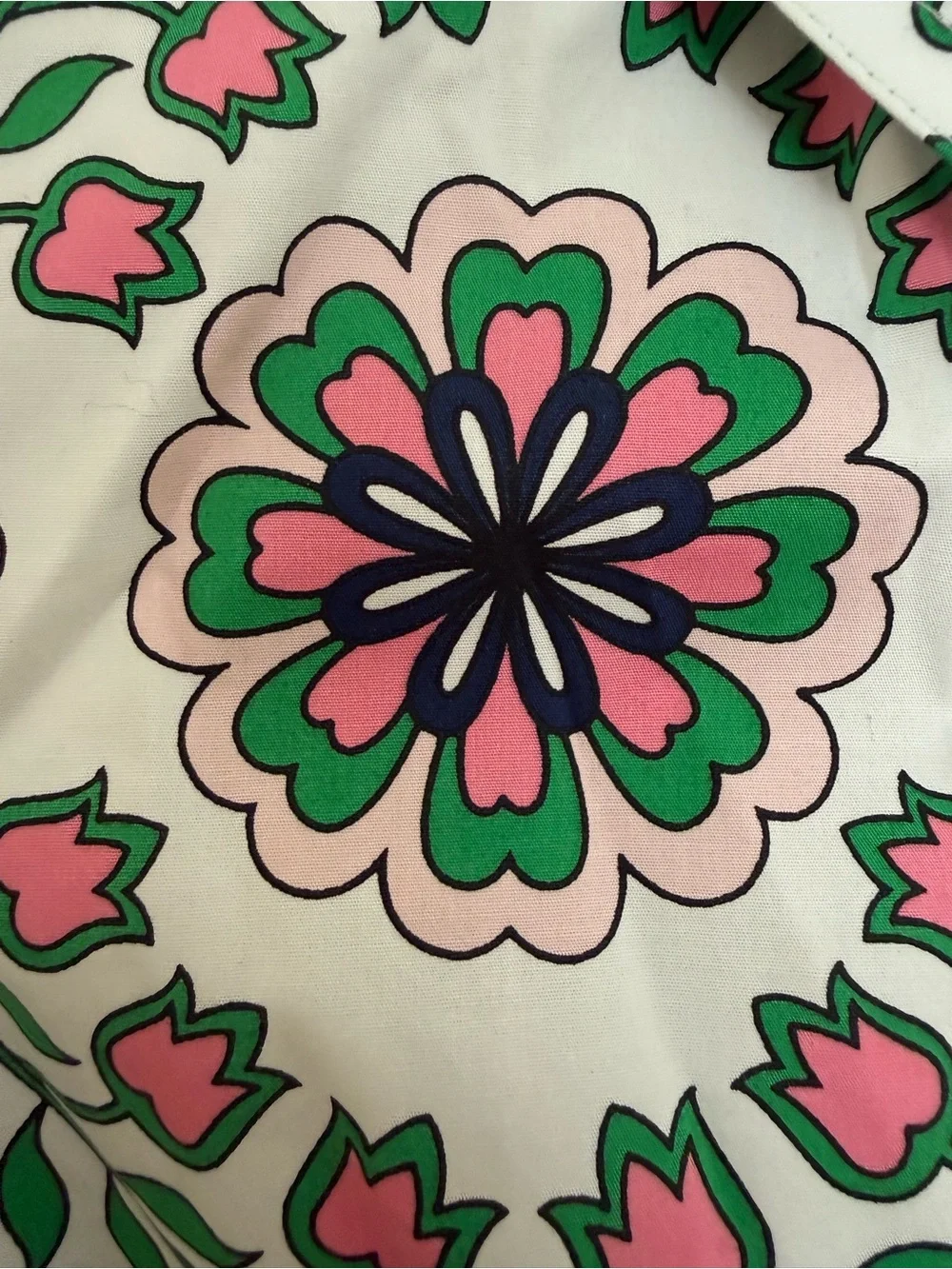 Tory Burch Floral Tile Print Short Sleeve Dress - White & Green